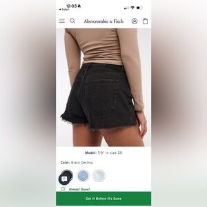 Abercrombie Black Denim Women's Shorts. 90’s Relaxed Cutoff Short High Rise